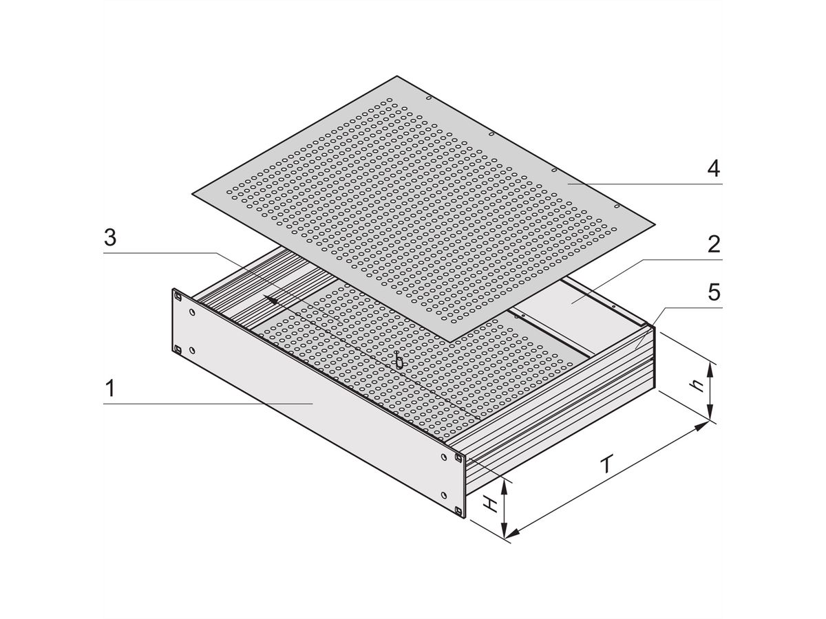 SCHROFF 19"-Kompletteinschub aus Aluminium, Deck- und Bodenblech perforiert - MULTIPAC PRO 2HE 340T DBLPER