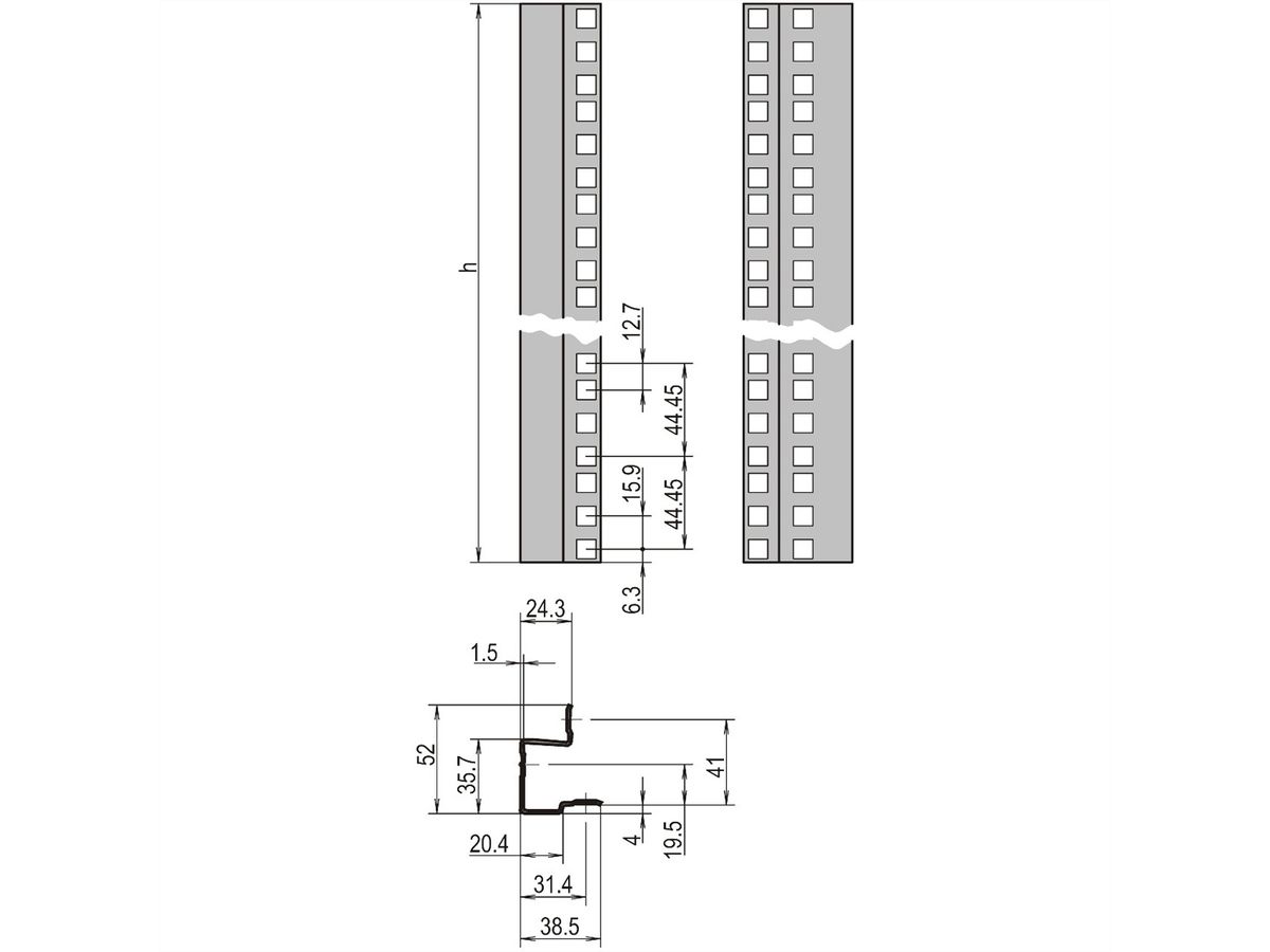 SCHROFF 19"-Winkelprofile mit Universal-Lochung (EIA) - WINKELPROFILE SATZ 47HE 7021
