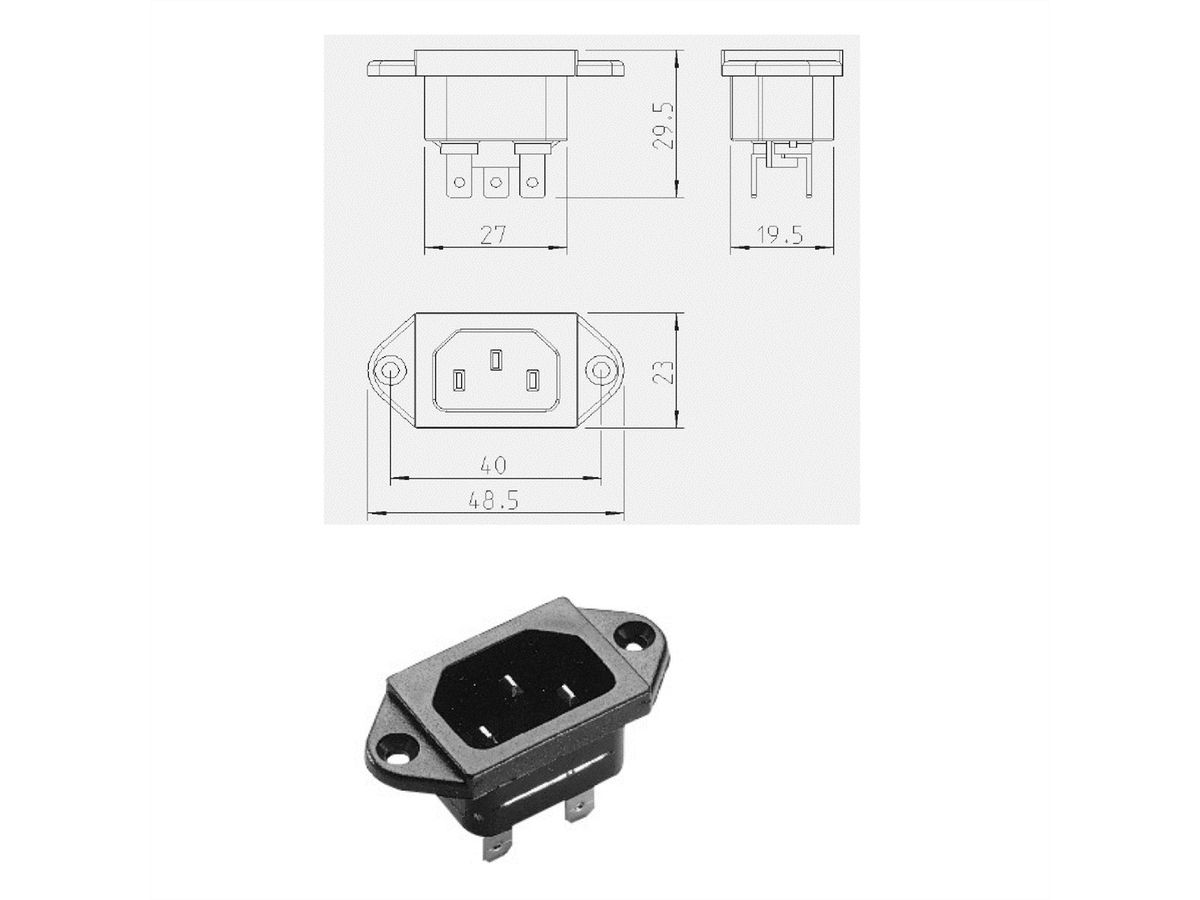 BACHMANN Kaltgerätestecker IEC320 C14, schwarz, Schraubanschluß