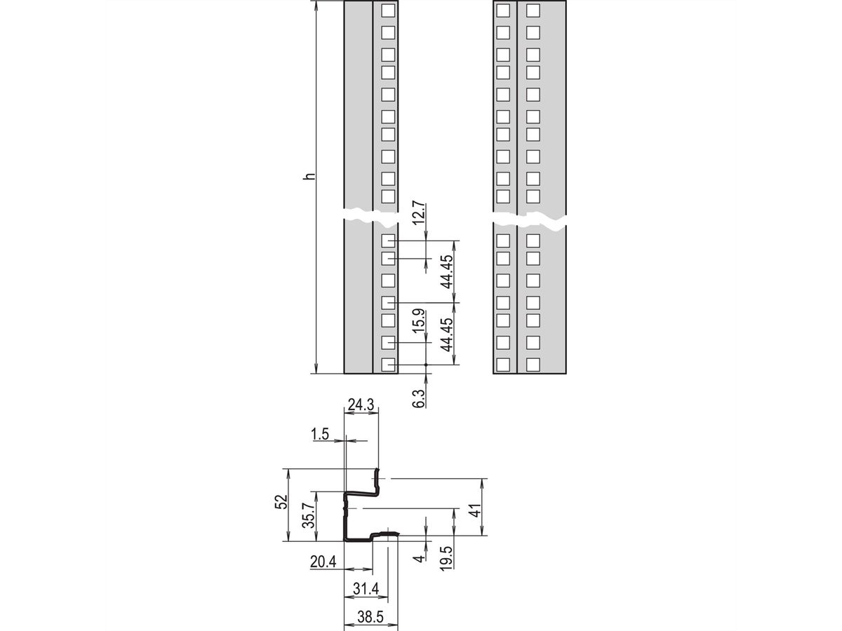SCHROFF 19"-Winkelprofile mit Universal-Lochung (EIA) - WINKELPROFILE SATZ 34HE 7021
