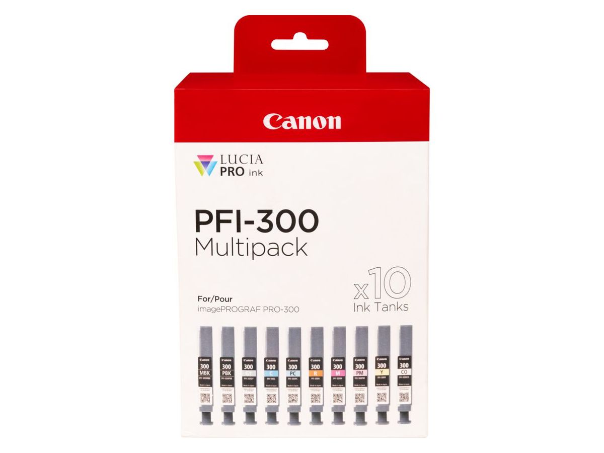 Canon PFI-300 Druckerpatrone 10 Stück(e) Original Schwarz, Blau, Cyan, Grau, Magenta, Foto schwarz, Foto magenta, Rot, Gelb