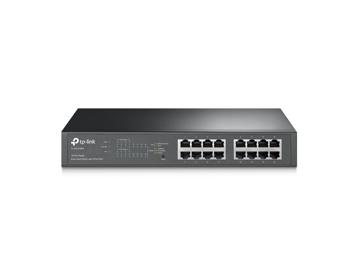 TP-LINK TL-SG1016PE Netzwerk-Switch Managed Gigabit Ethernet (10/100/1000) Schwarz Power over Ethernet (PoE)