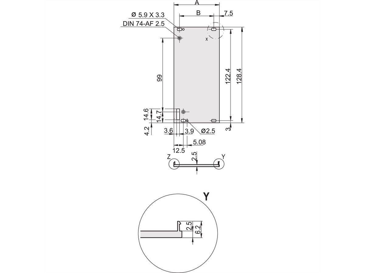 SCHROFF Frontplatte geschirmt für Steckbaugruppe mit Aushebegriff in Trapezform - FRONTPROFIL 3HE 8TE