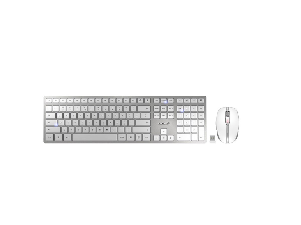 CHERRY DW 9100 SLIM Tastatur Maus enthalten Universal RF Wireless + Bluetooth QWERTY US Englisch Silber